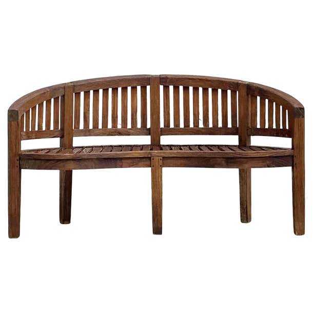 Teak Bench Rounded Vintage Boho Curved Teak Bench For Sale at 1stDibs