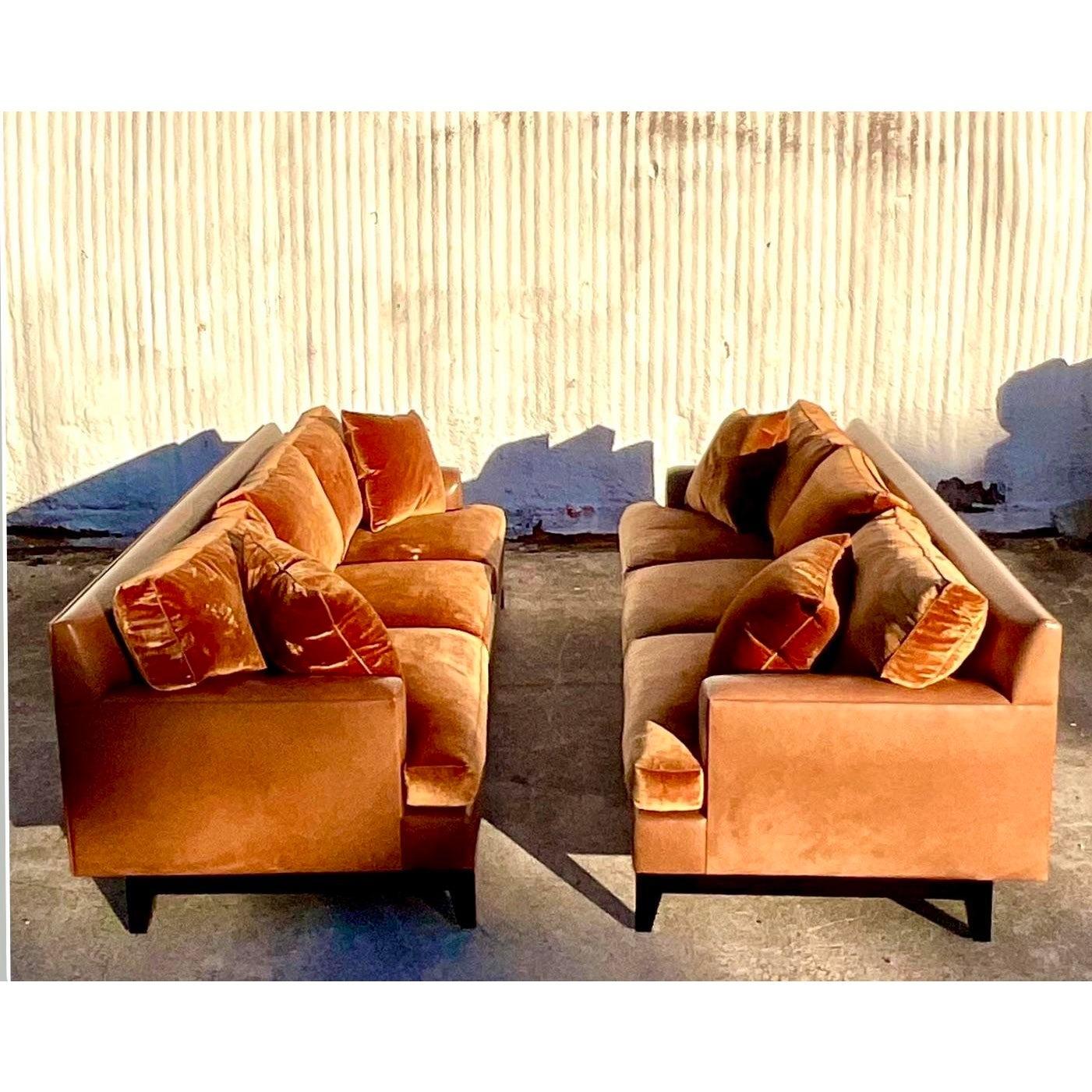 Vintage Boho Custom Built Leather and Velvet Sofa For Sale at 1stDibs