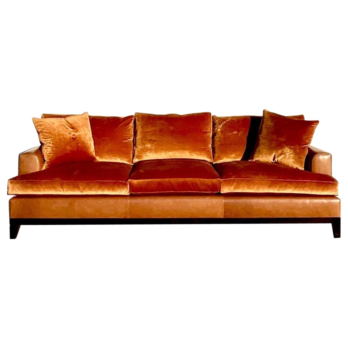 Vintage Boho Custom Built Leather and Velvet Sofa
