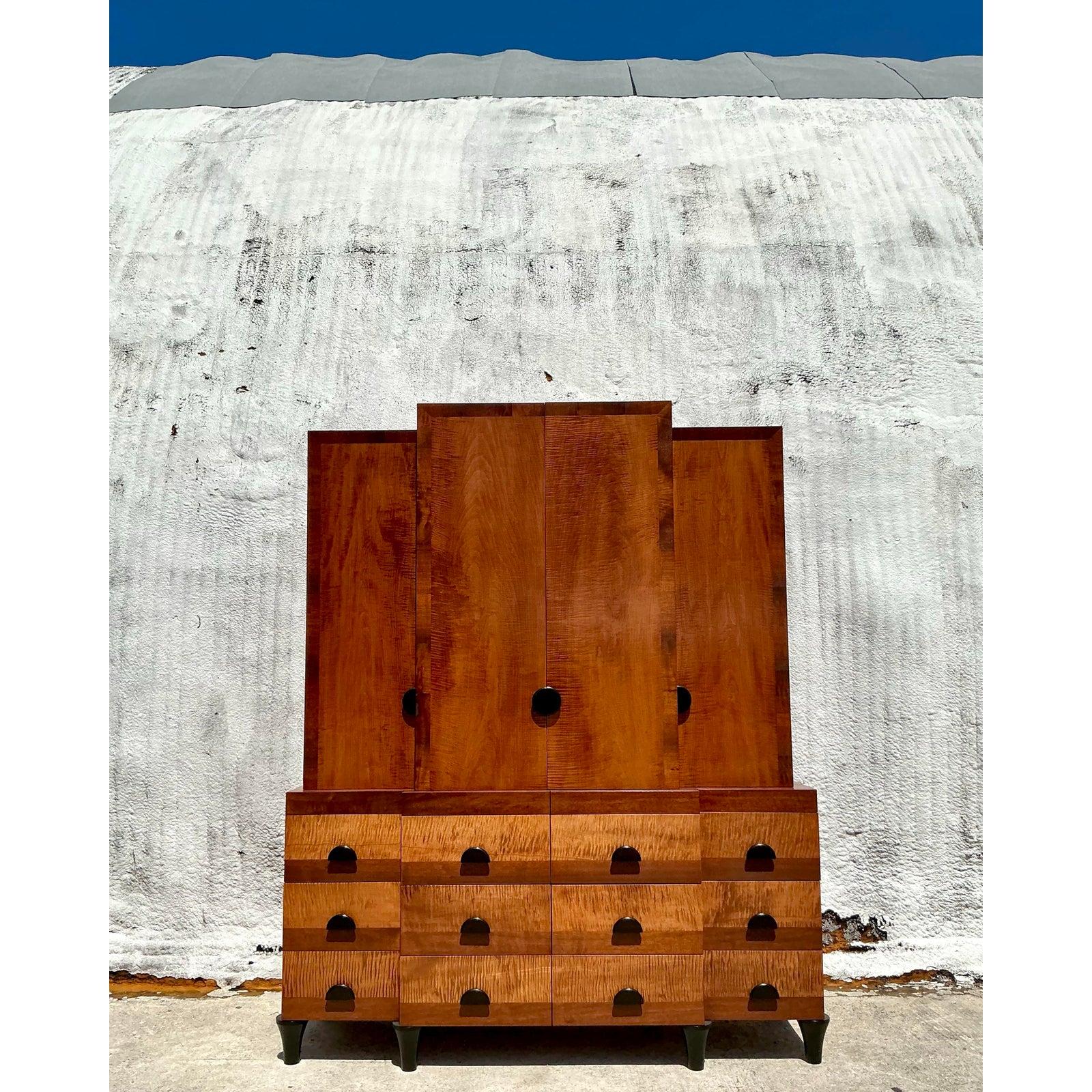 American Vintage Boho Custom Burl Cabinet For Sale