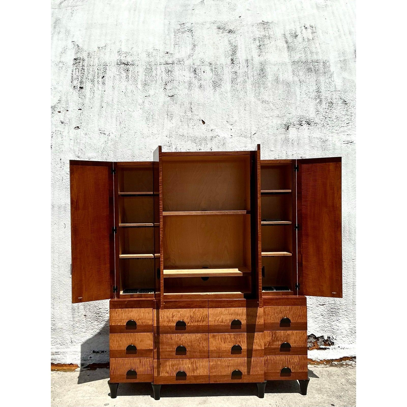 Vintage Boho Custom Burl Cabinet In Good Condition For Sale In West Palm Beach, FL