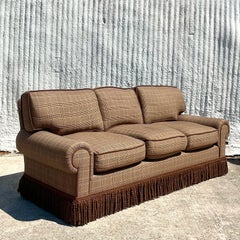 Vintage Boho Custom Down Filled Schumacher Glencheck Plaid Sofa