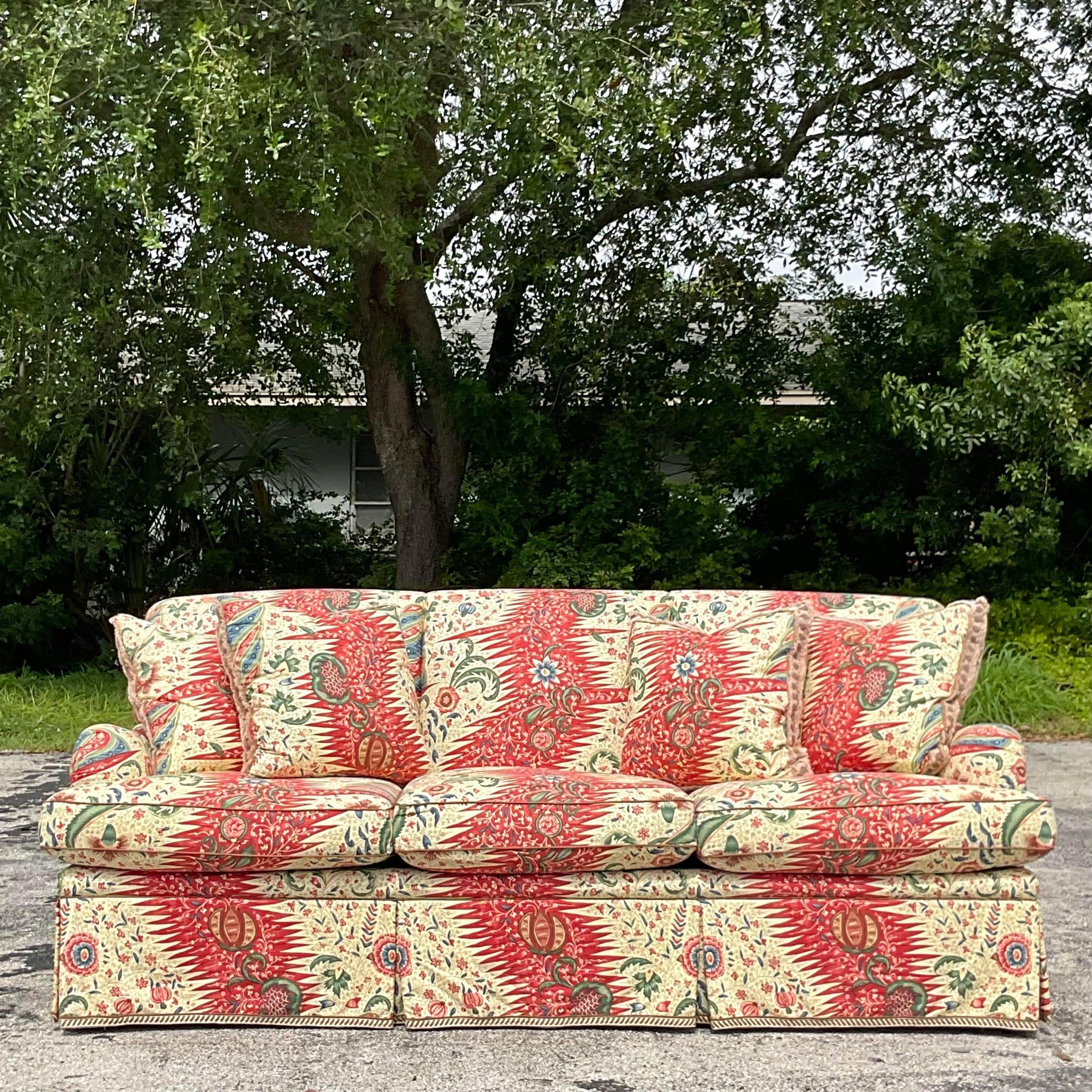 Contemporary Vintage Boho Custom Down Sofa in Pierre Frey “La Rivière Enchantee”