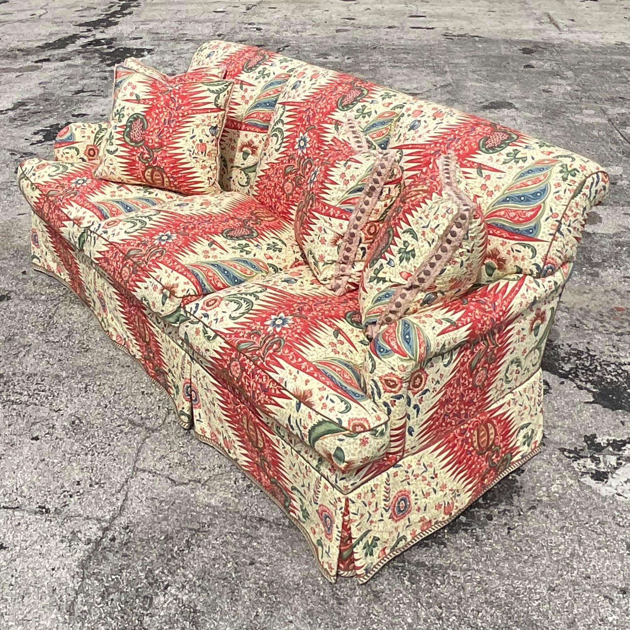 Fabric Vintage Boho Custom Down Sofa in Pierre Frey “La Rivière Enchantee”