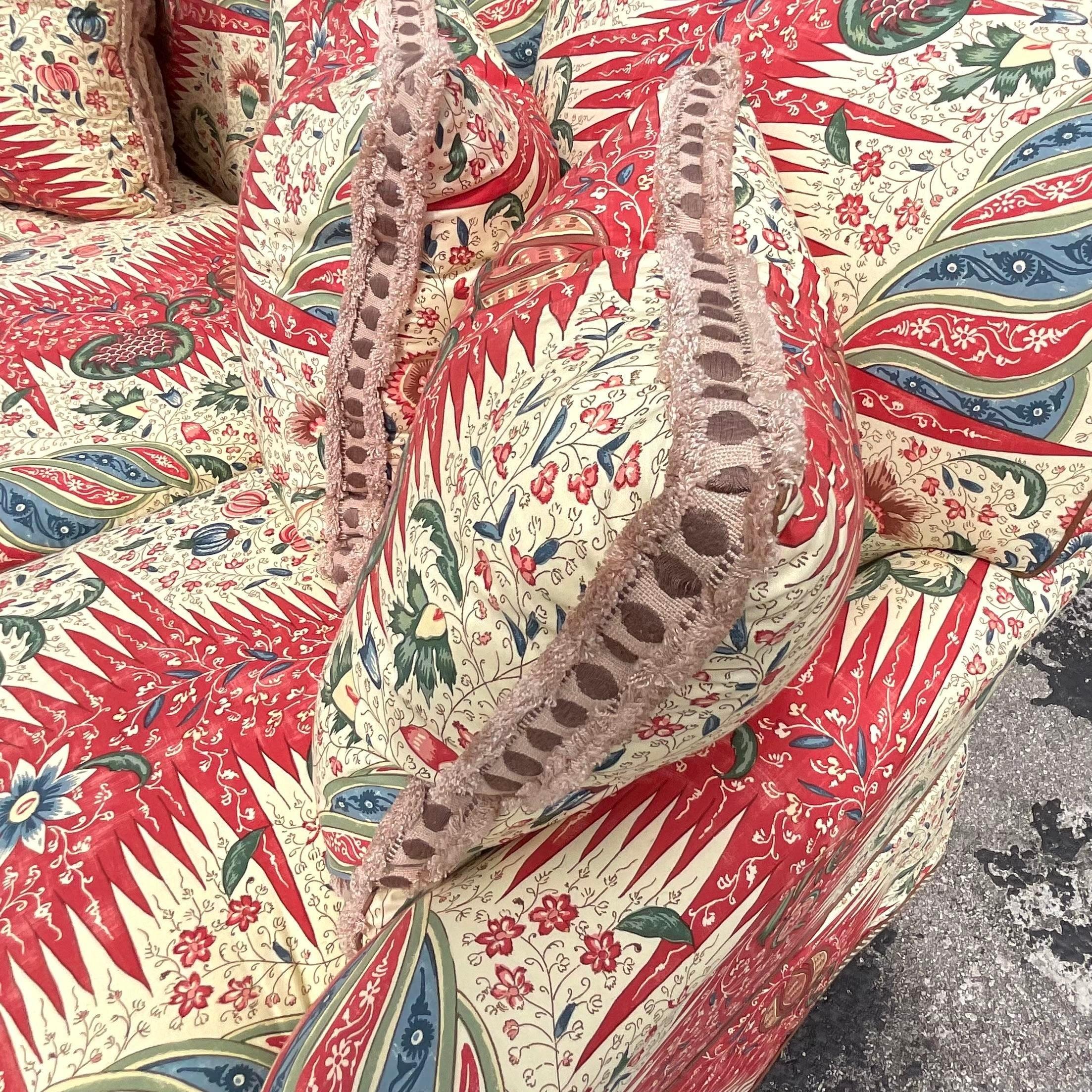 Vintage Boho Custom Down Sofa in Pierre Frey “La Rivière Enchantee” 1