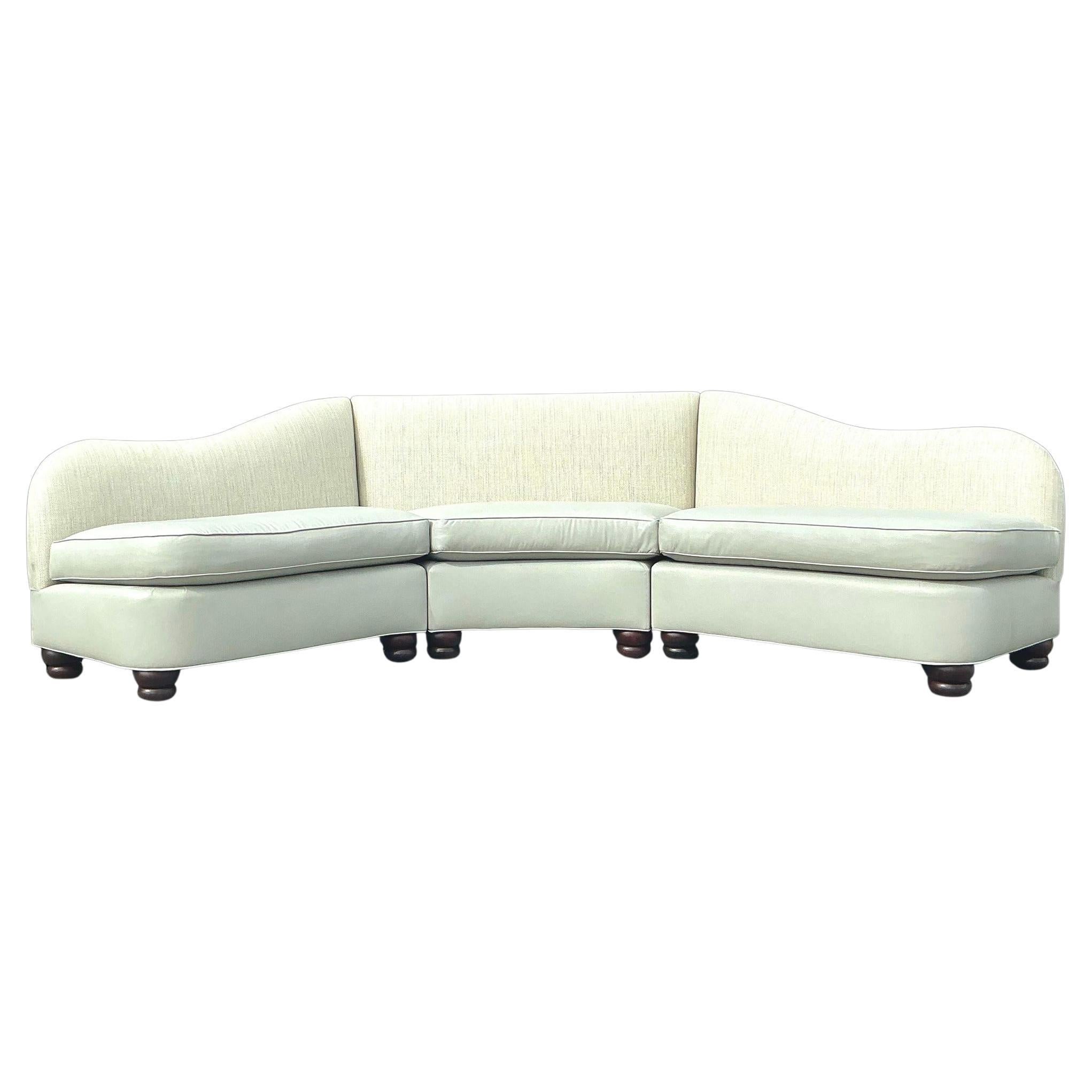 Vintage Boho Custom Faux Leather and Tweed Banquette