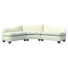 Vintage Boho Banquette aus Kunstleder und Tweed, maßgefertigt