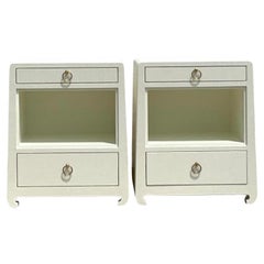 Vintage Boho Custom Grasscloth Nightstands - A Pair