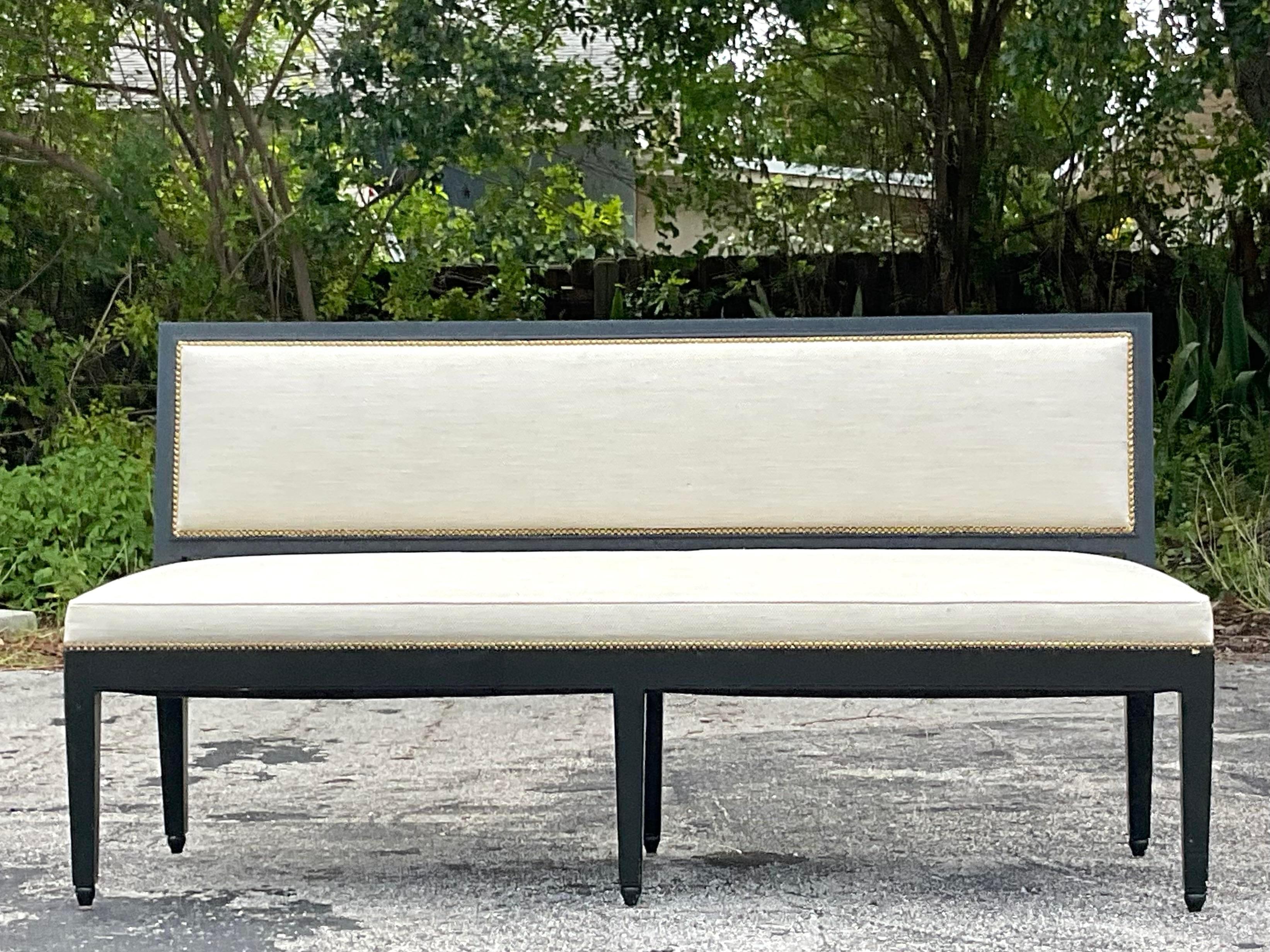 Vintage Boho Custom Jeffrey Bilhuber Nailhead Bench In Good Condition For Sale In west palm beach, FL