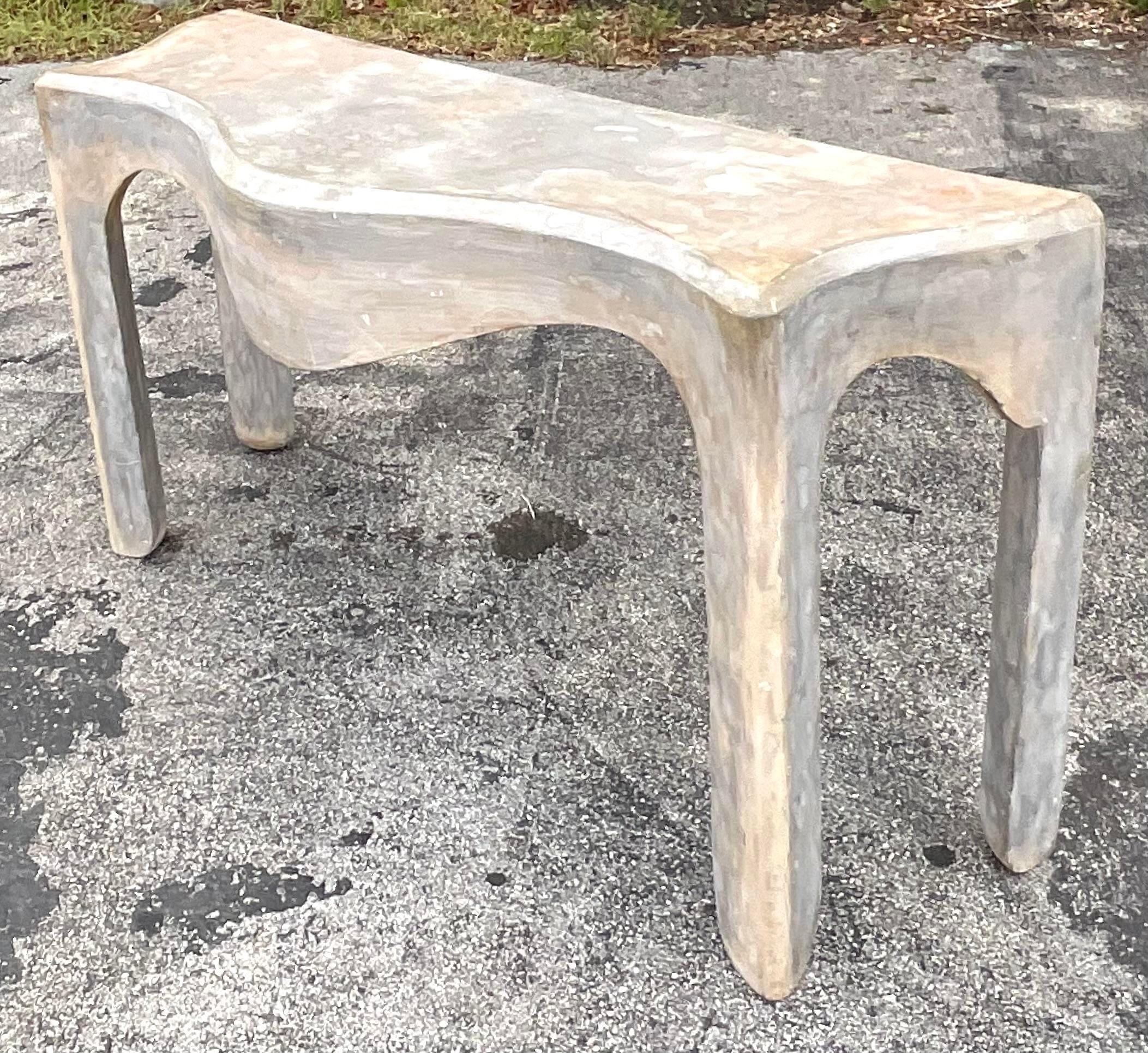 Vintage Boho Custom Jeffrey Bilhuber Plaster Console In Good Condition For Sale In west palm beach, FL