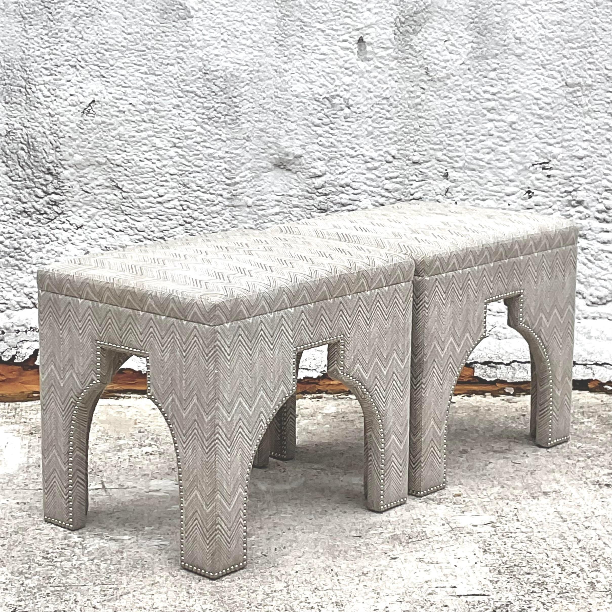 American Vintage Boho Custom Moorish Nailhead Ottoman -A Pair