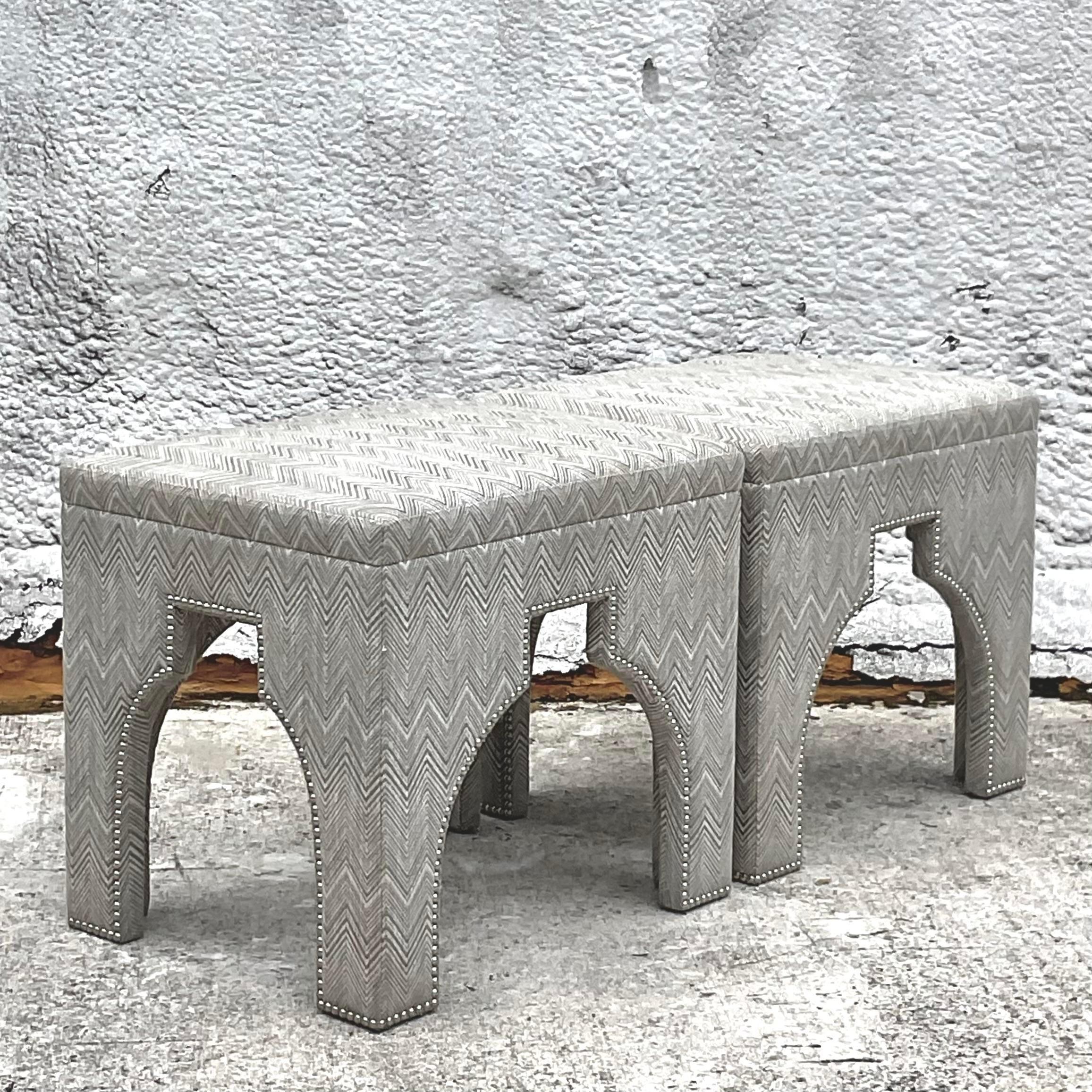 Vintage Boho Custom Moorish Nailhead Ottoman -A Pair In Good Condition In west palm beach, FL