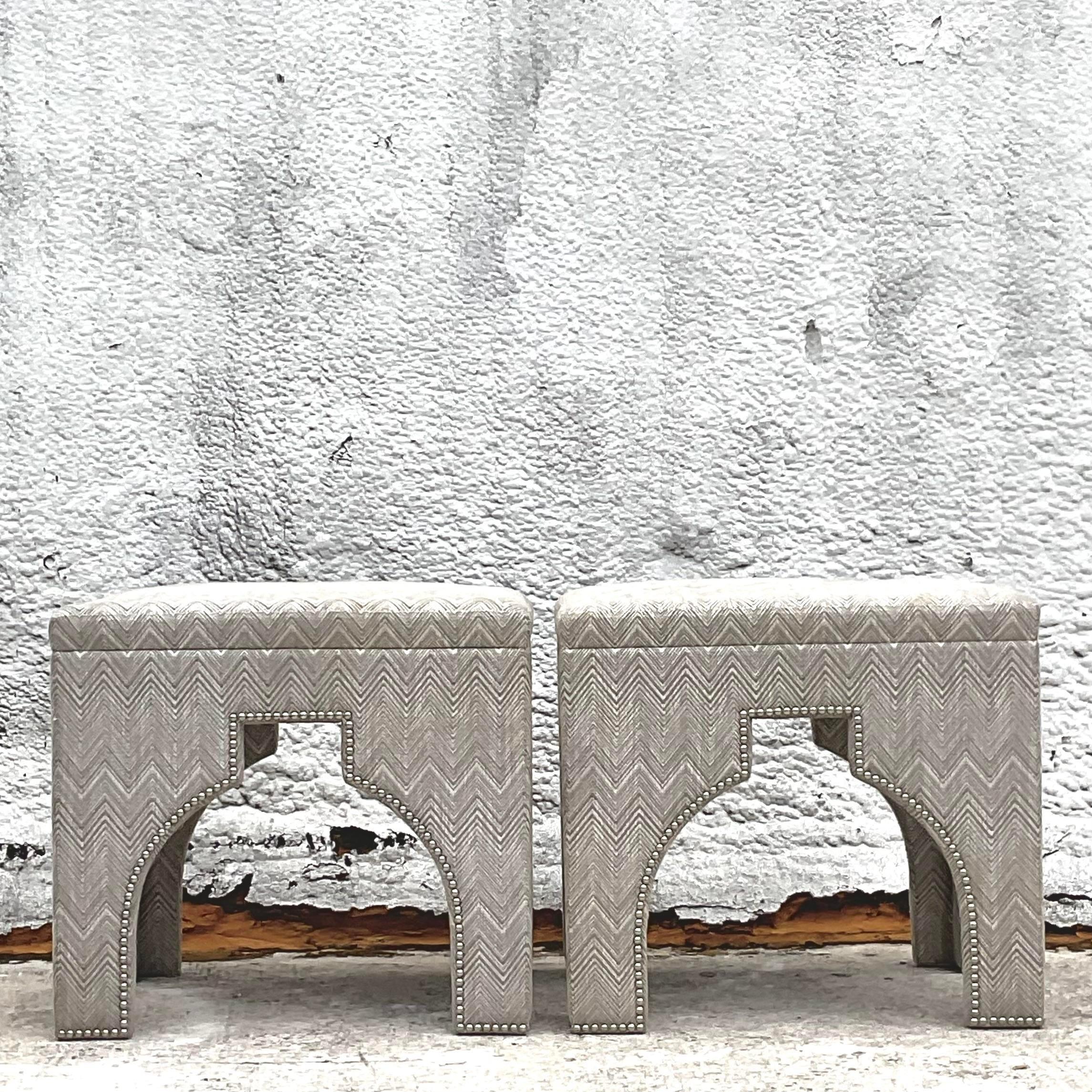 Metal Vintage Boho Custom Moorish Nailhead Ottoman -A Pair