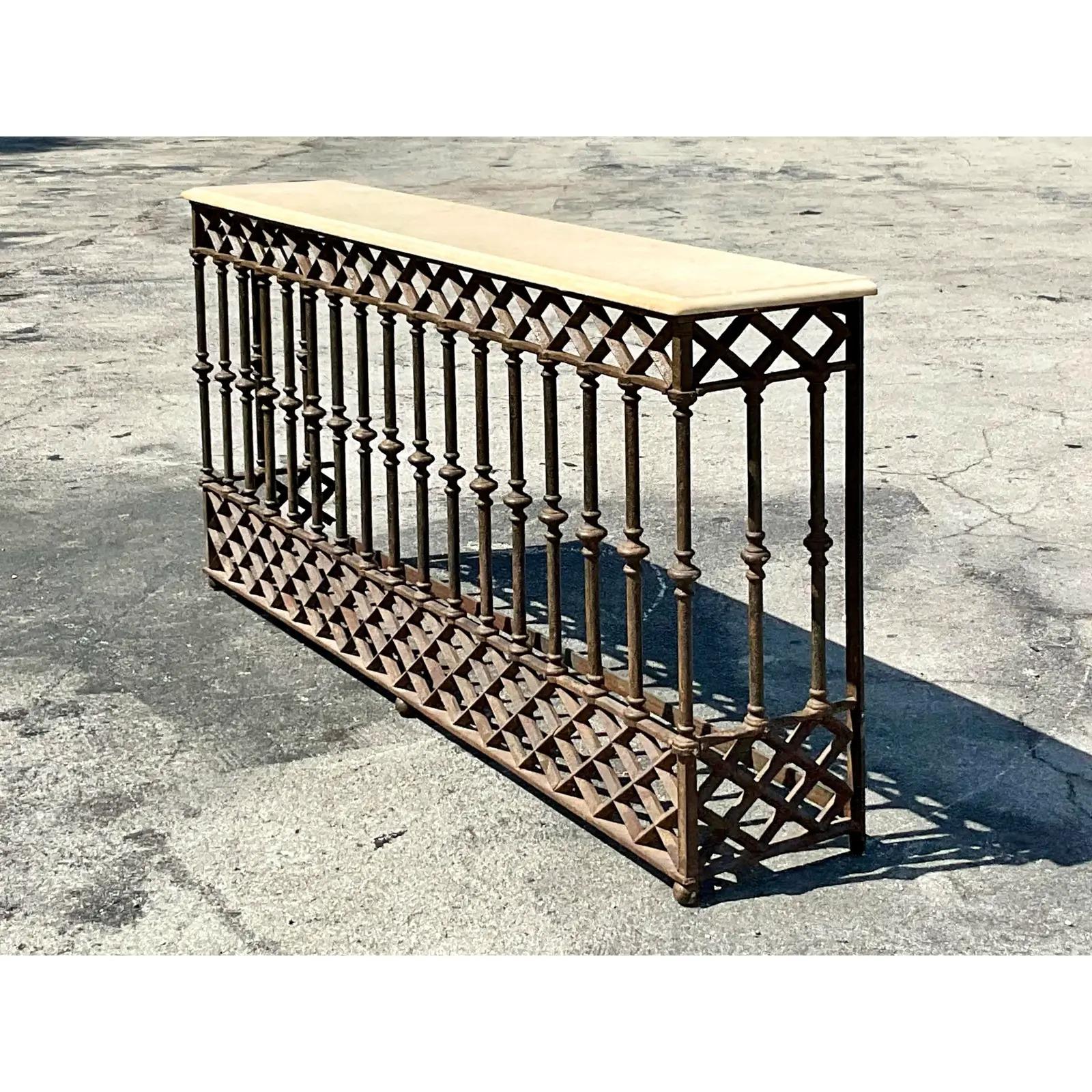 Vintage Boho Custom Paris Gate Fragment Console Table In Good Condition In west palm beach, FL