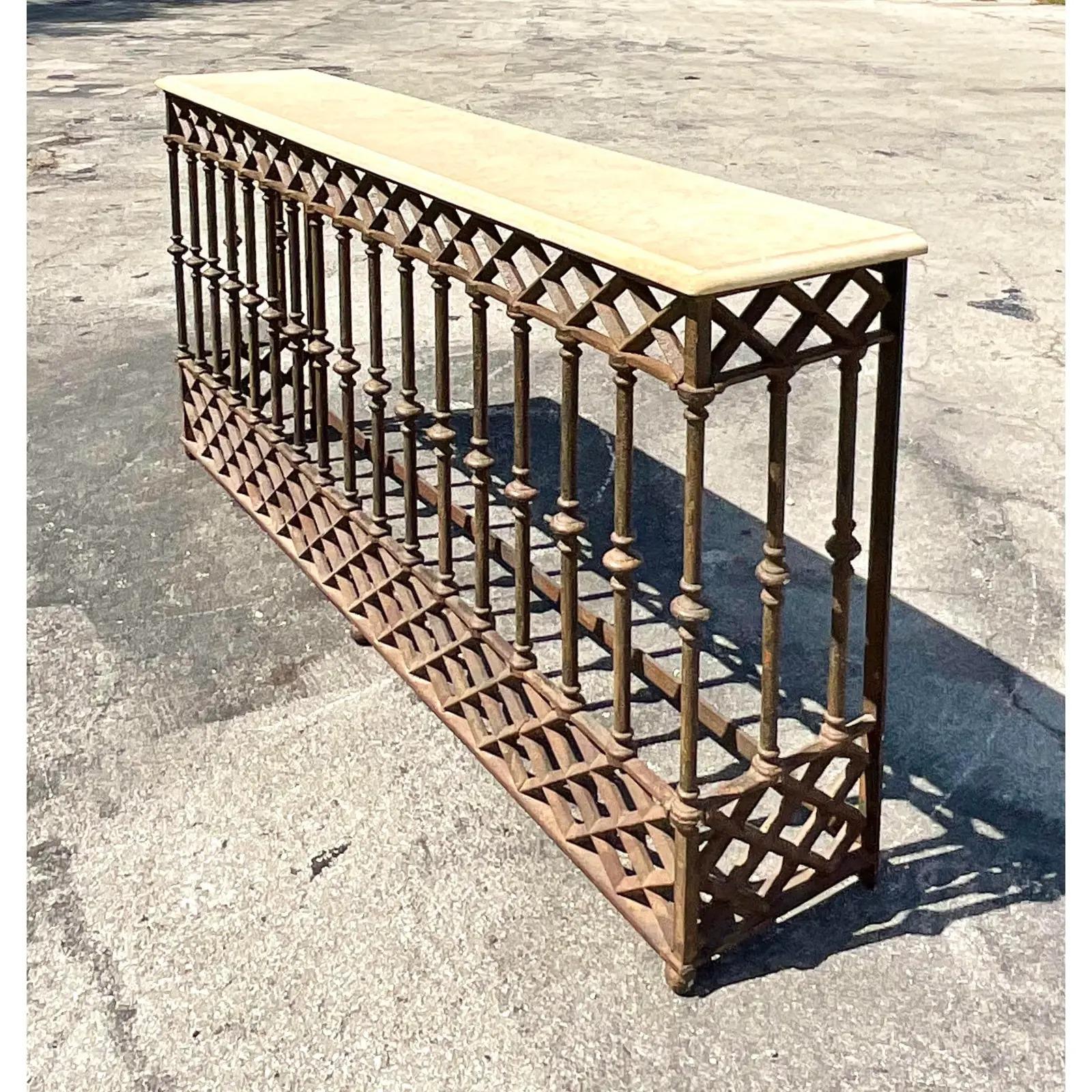 Stone Vintage Boho Custom Paris Gate Fragment Console Table