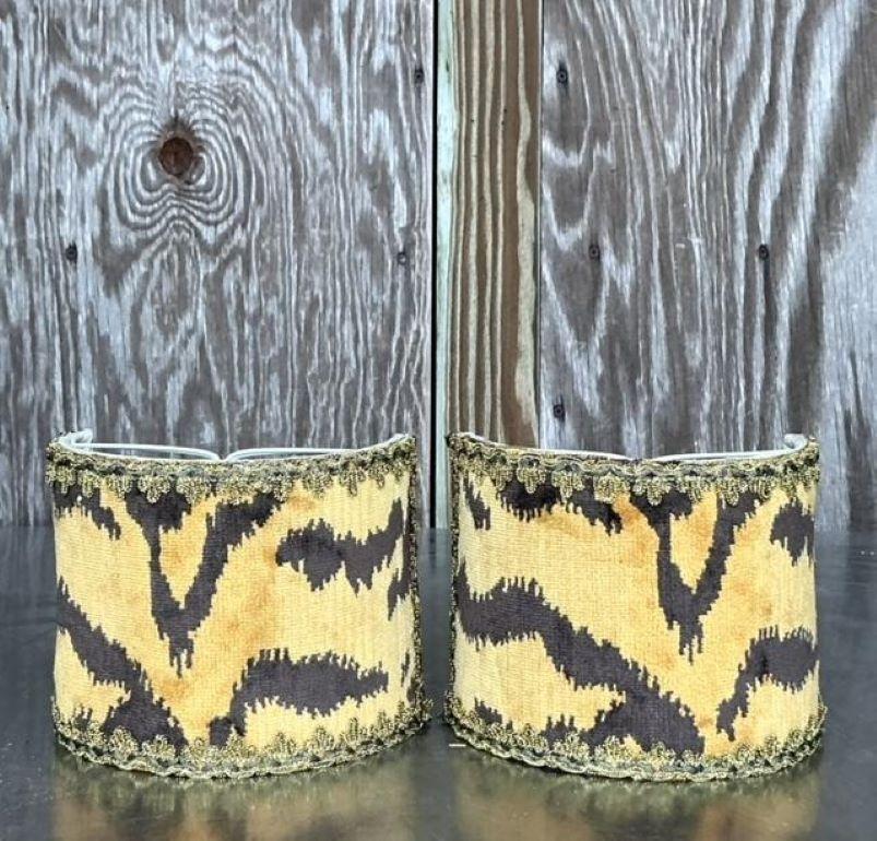 Hollywood Regency Vintage Boho Custom Scalamandre Half Lamp Shades - a Pair For Sale