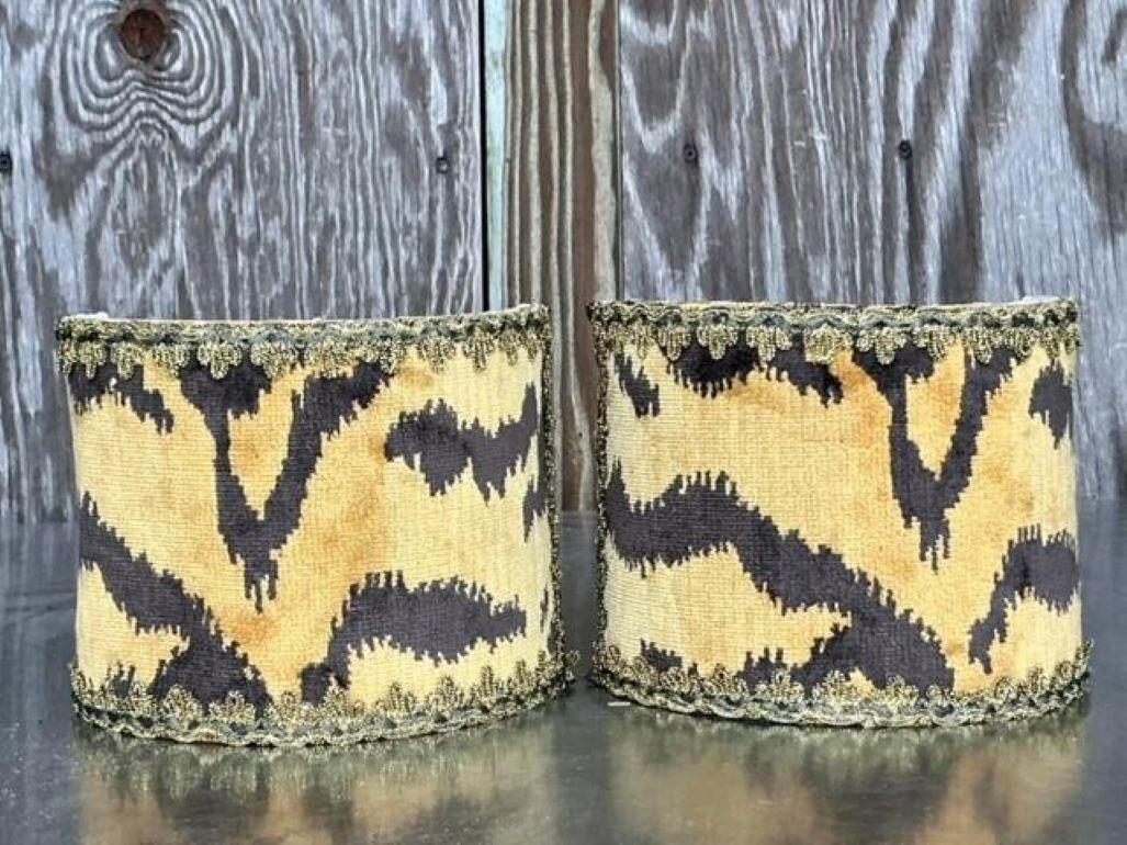American Vintage Boho Custom Scalamandre Half Lamp Shades - a Pair For Sale
