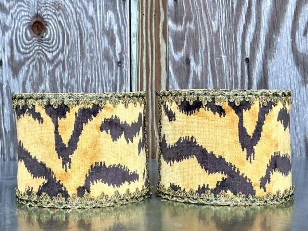 Vintage Boho Custom Scalamandre Half Lamp Shades - a Pair In Good Condition For Sale In west palm beach, FL