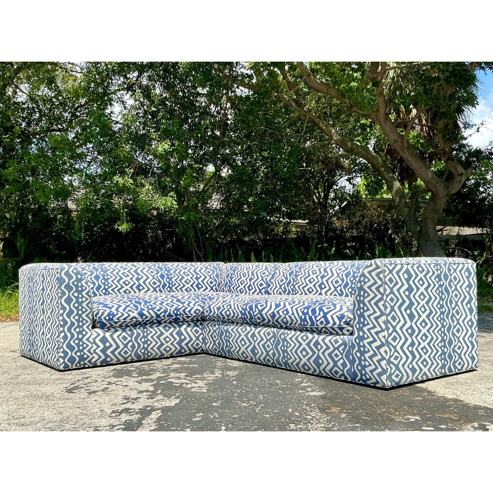 Vintage Boho Custom Sectional Sofa in Quadrille 