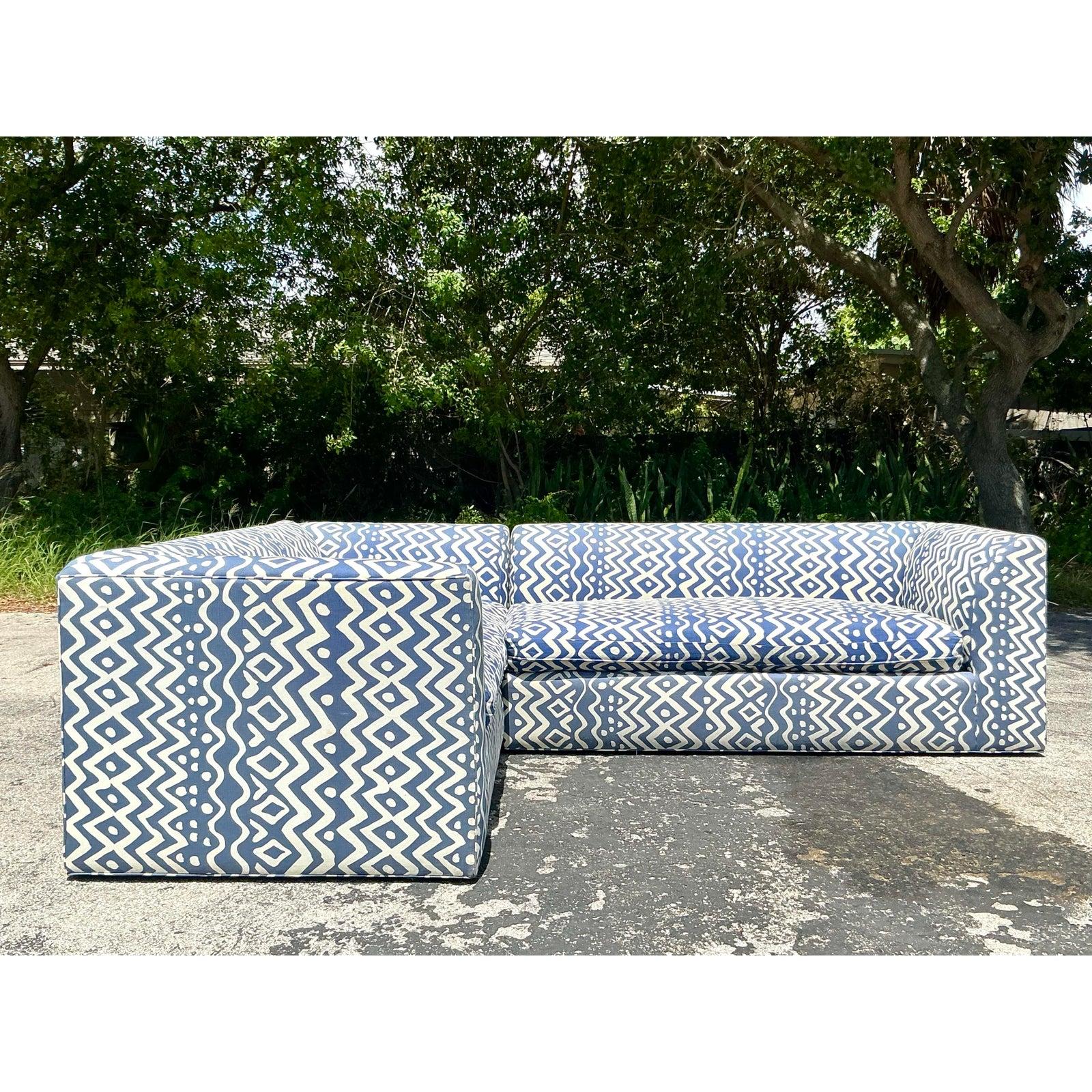 Vintage Boho Custom Sectional Sofa in Quadrille 