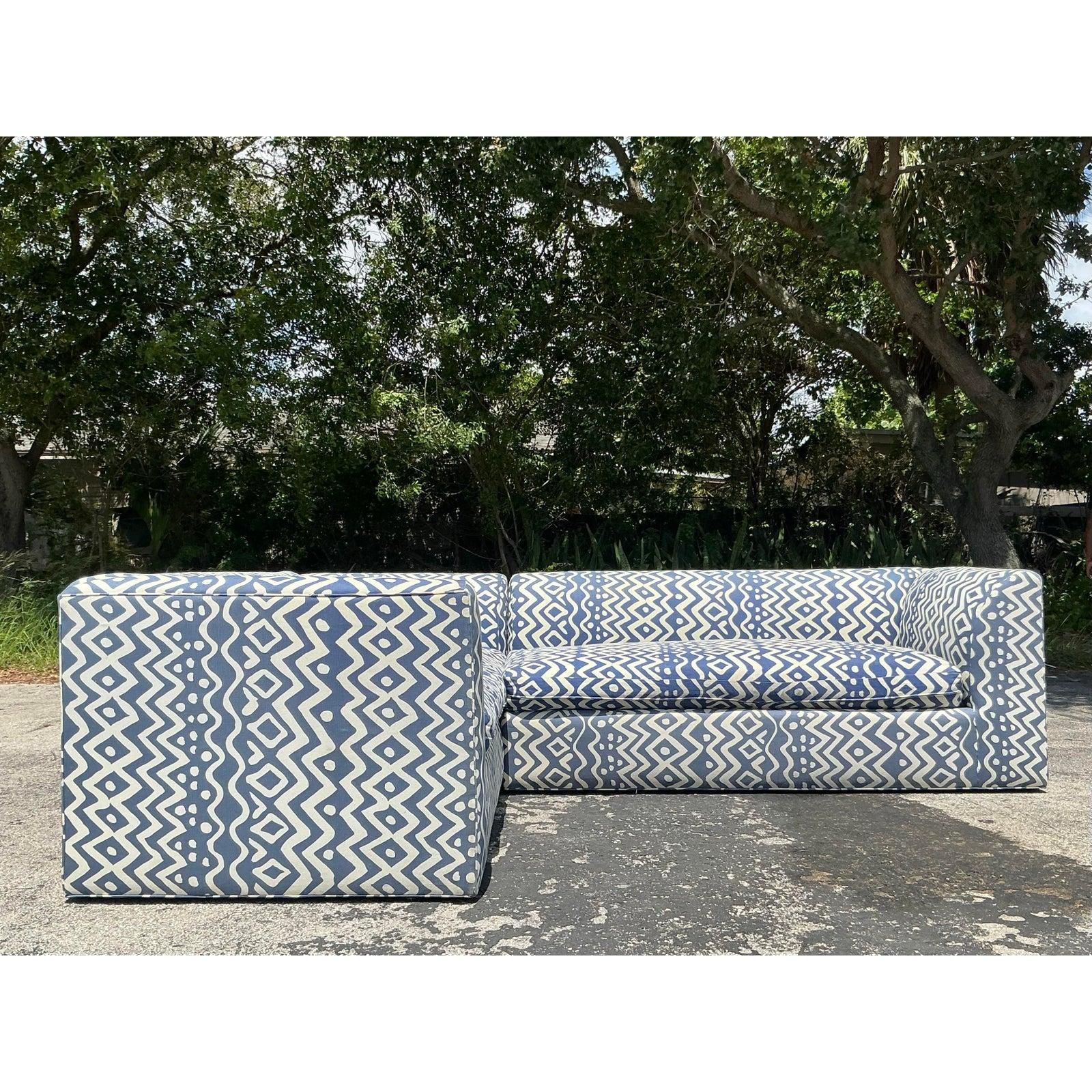 Vintage Boho Custom Sectional Sofa in Quadrille 