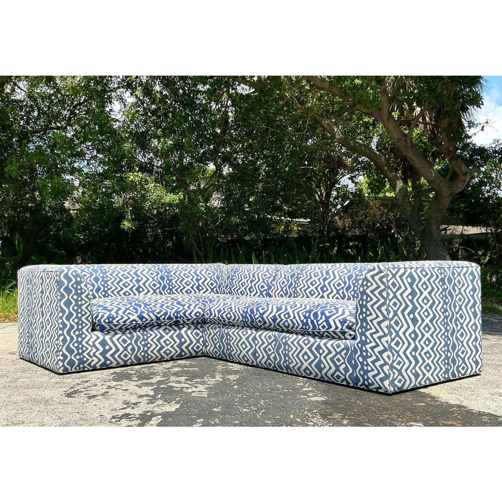 Vintage Boho Custom Sectional Sofa in Quadrille 