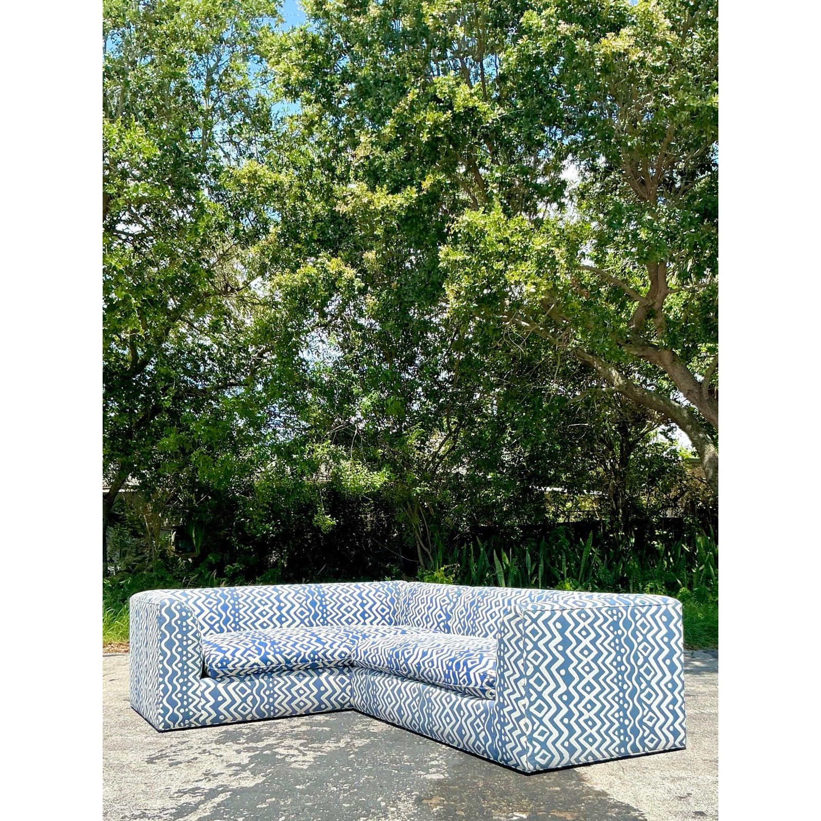 Vintage Boho Custom Sectional Sofa in Quadrille 