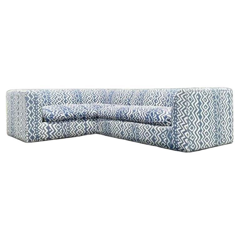 Vintage Boho Custom Sectional Sofa in Quadrille “Deauville”