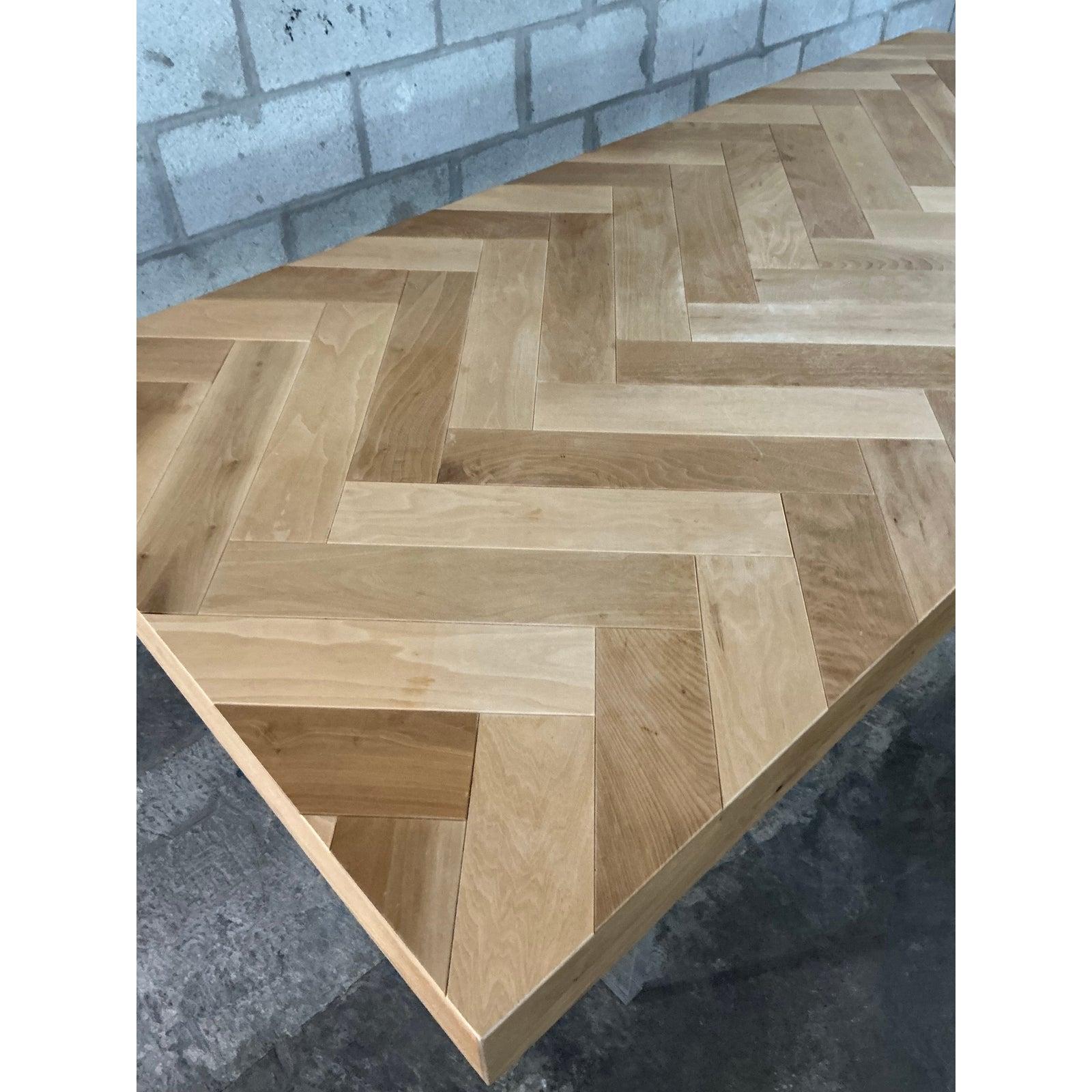 Vintage Boho Custom Slab Lucite and Chevron Wood Dining Table 4