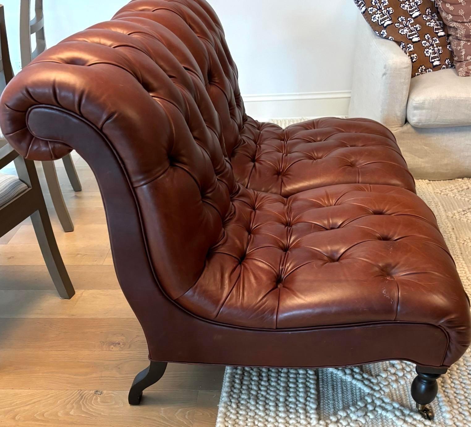 American Vintage Boho Custom Tufted Leather Slipper Chair After George Smith