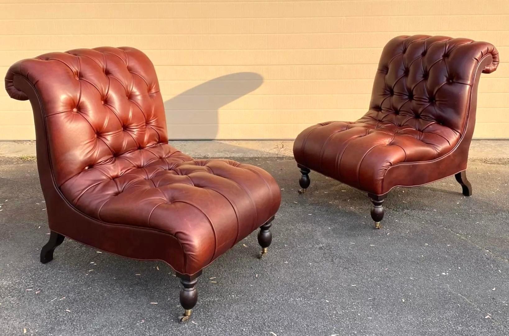 Vintage Boho Custom Tufted Leather Slipper Chair After George Smith 2