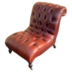 Vintage Boho Custom Tufted Leather Slipper Chair After George Smith