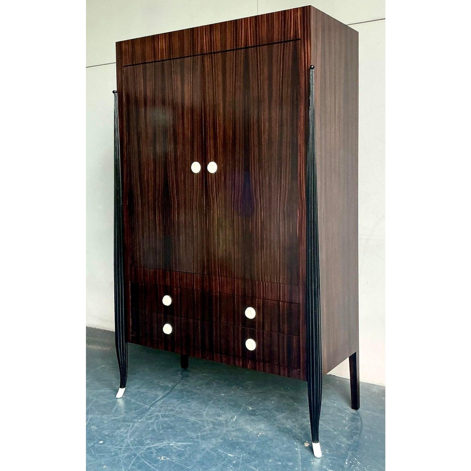 Vintage Boho Custom v. Rossi Zebra Wood Armoire (Hollywood Regency) im Angebot