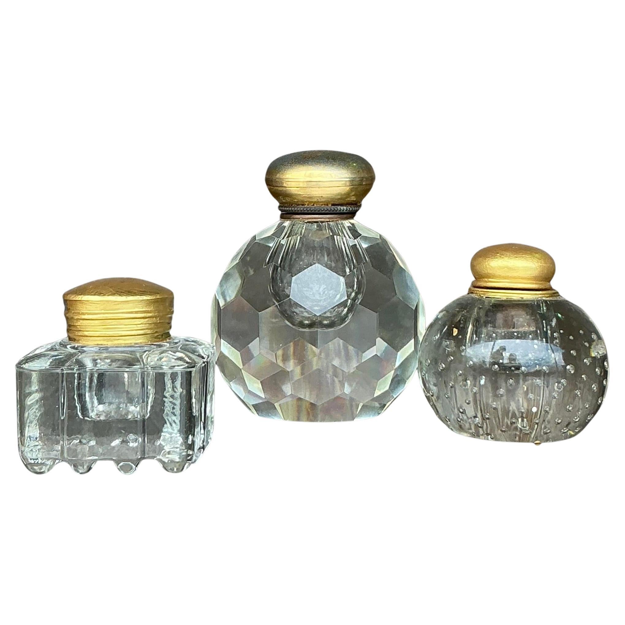 Vintage Boho Cut Glass Inkwells - Set of 3