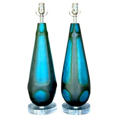 Vintage Boho Cut Glass Table Lamps - a Pair