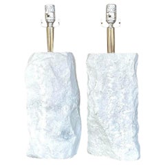 Vintage Boho Cut Marble Lamps - a Pair