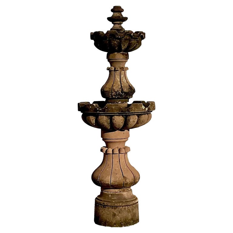 Vintage Boho Cut Stone Bird Bath For Sale at 1stDibs