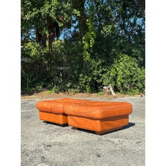 Vintage Boho De Sade Whipstitch Leather Ottomans - A Pair