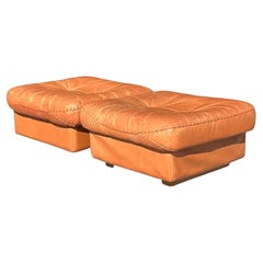 Vintage Boho De Sade Whipstitch Leather Ottomans - A Pair