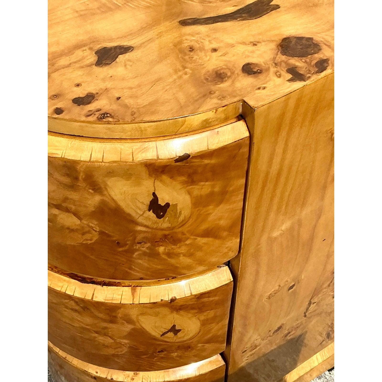 Cromo Comodini vintage in legno di radica Boho Deco - Una coppia in vendita