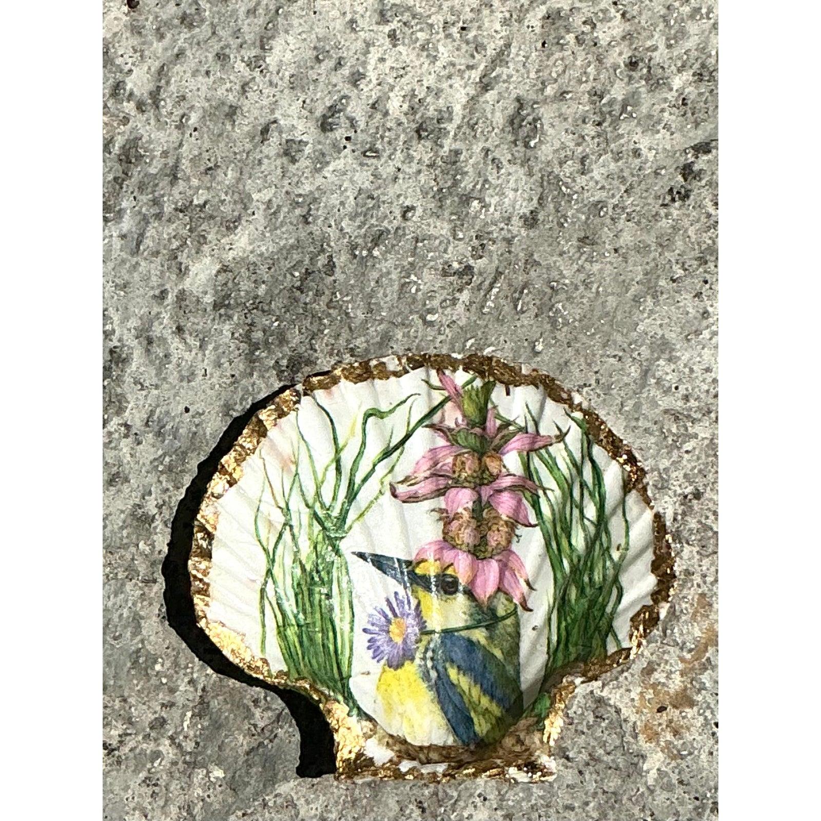 XXIe siècle et contemporain Vintage Boho Decoupage Oyster Shell en vente