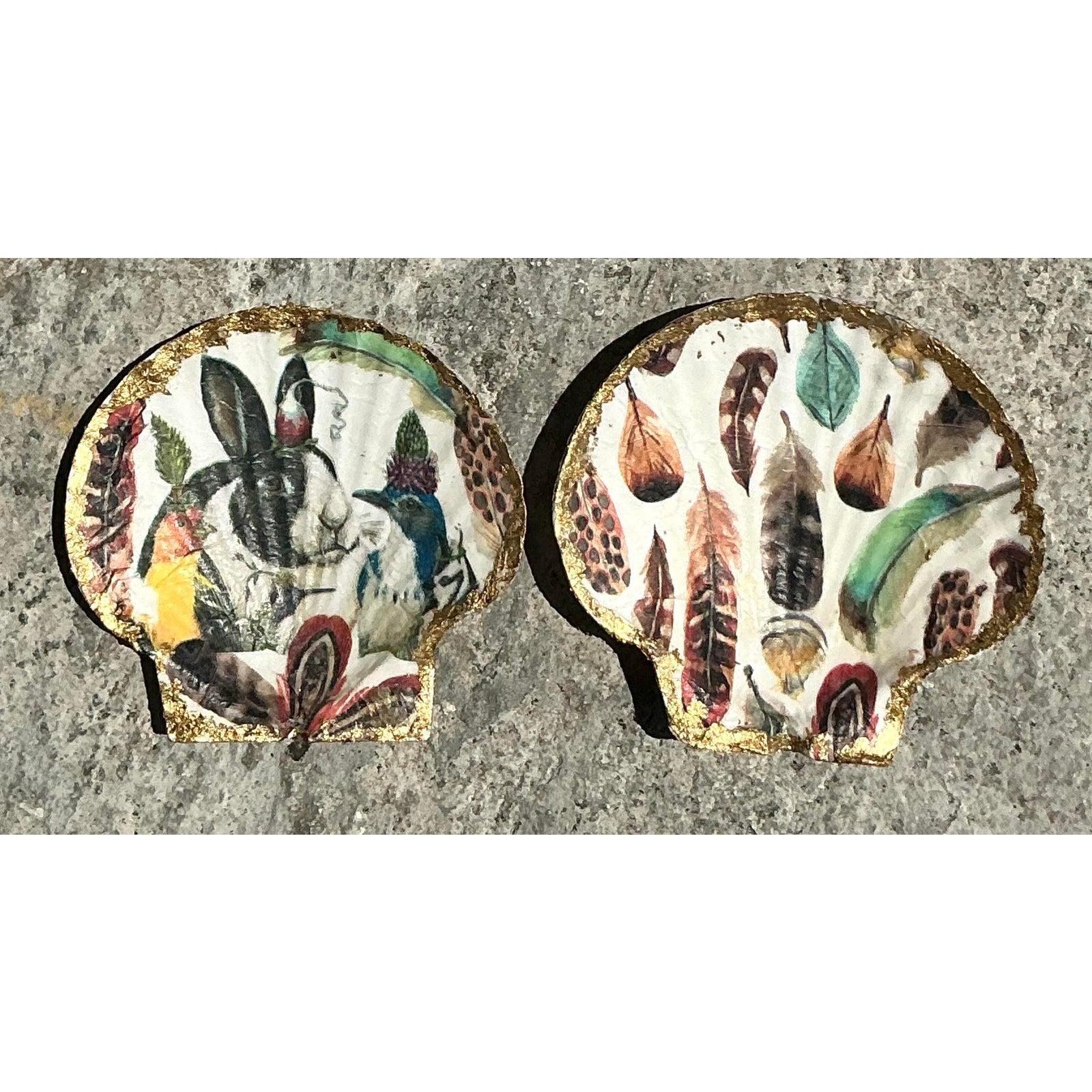 Americano Conchiglie di ostrica vintage a decoupage boho - Set di 2 in vendita