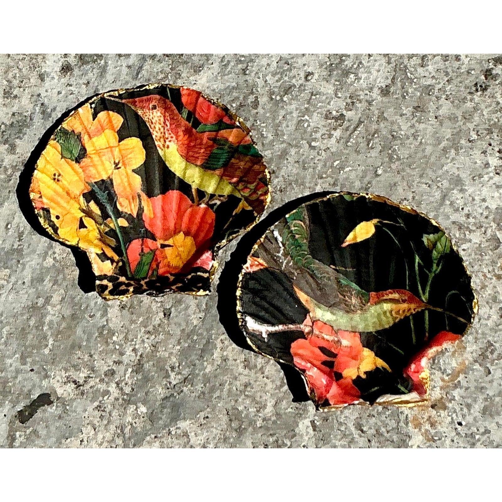 Vintage Boho Decoupage Conchas de ostra - Set de 2 Estadounidense en venta