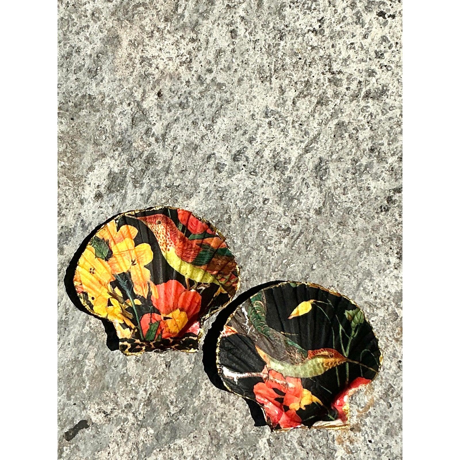 Vintage Boho Decoupage Conchas de ostra - Set de 2 en Bueno estado para la venta en west palm beach, FL