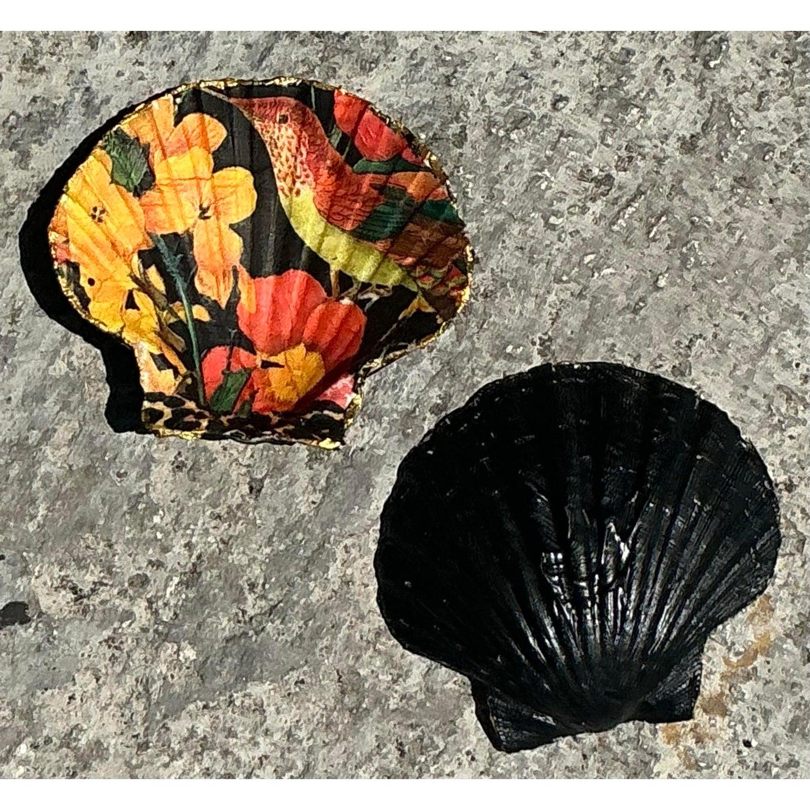 Vintage Boho Decoupage Conchas de ostra - Set de 2 en venta 1