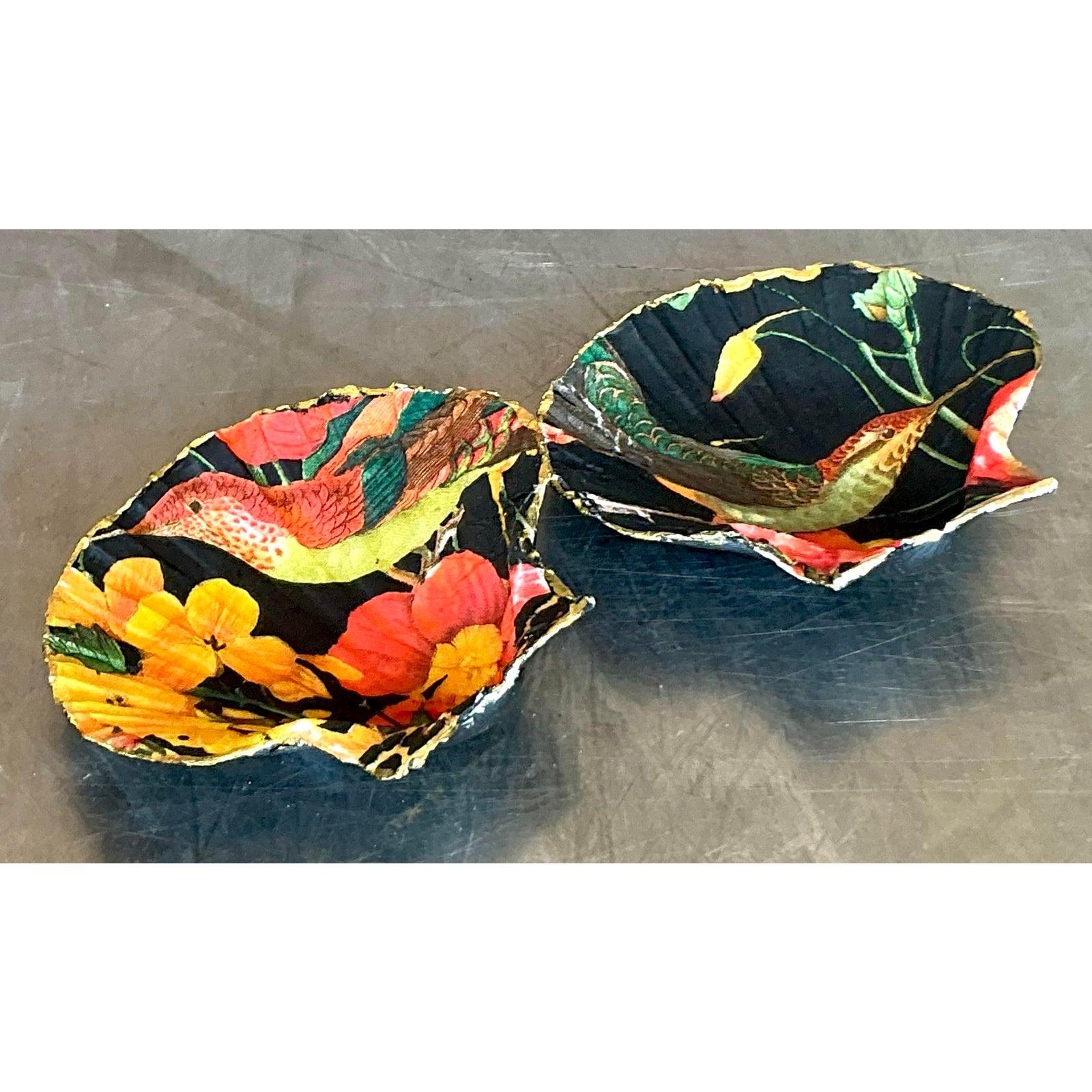 Vintage Boho Decoupage Conchas de ostra - Set de 2 en venta 2