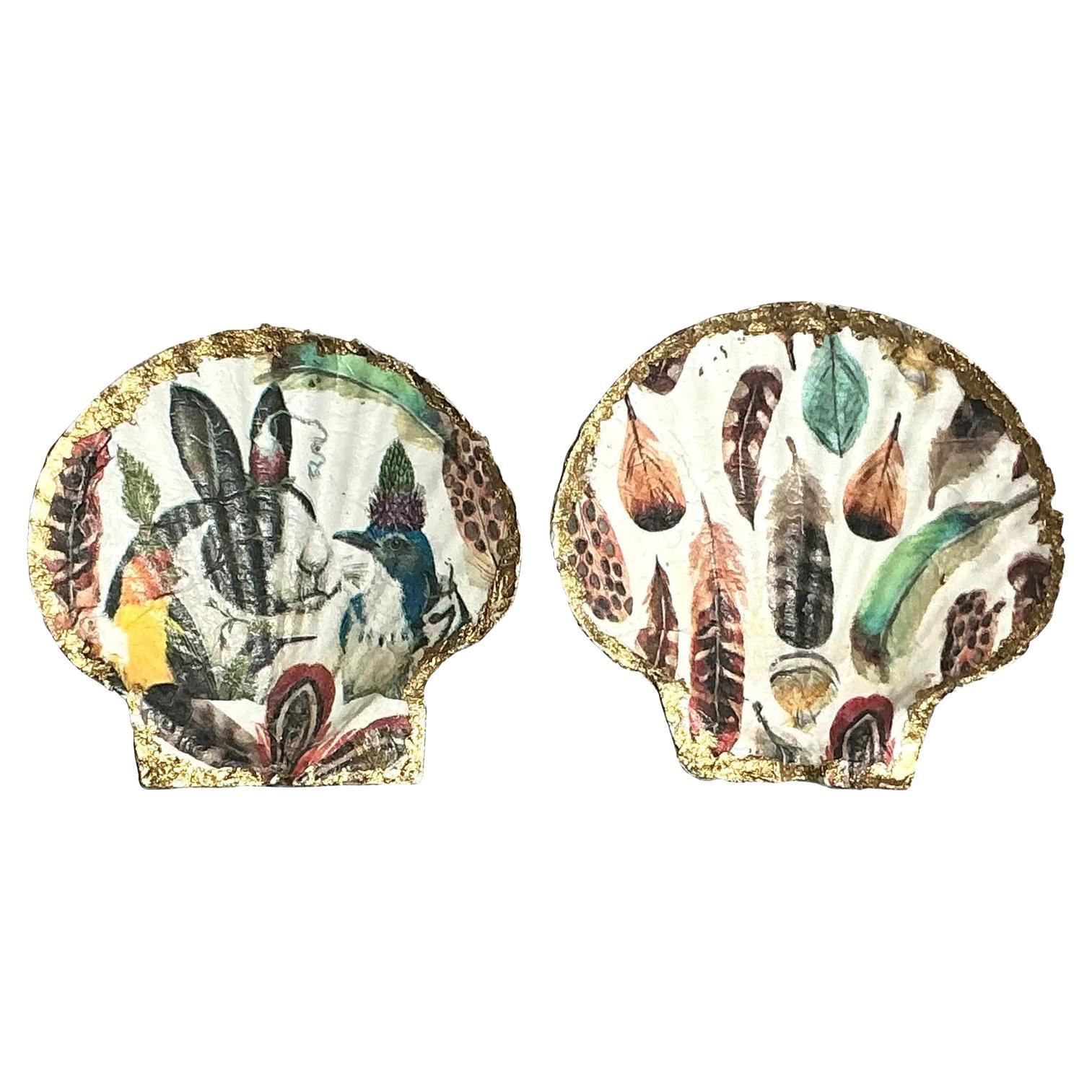 Conchiglie di ostrica vintage a decoupage boho - Set di 2 in vendita