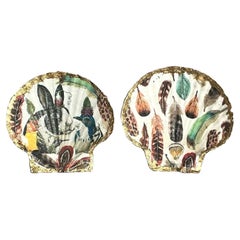 Conchiglie di ostrica vintage a decoupage boho - Set di 2