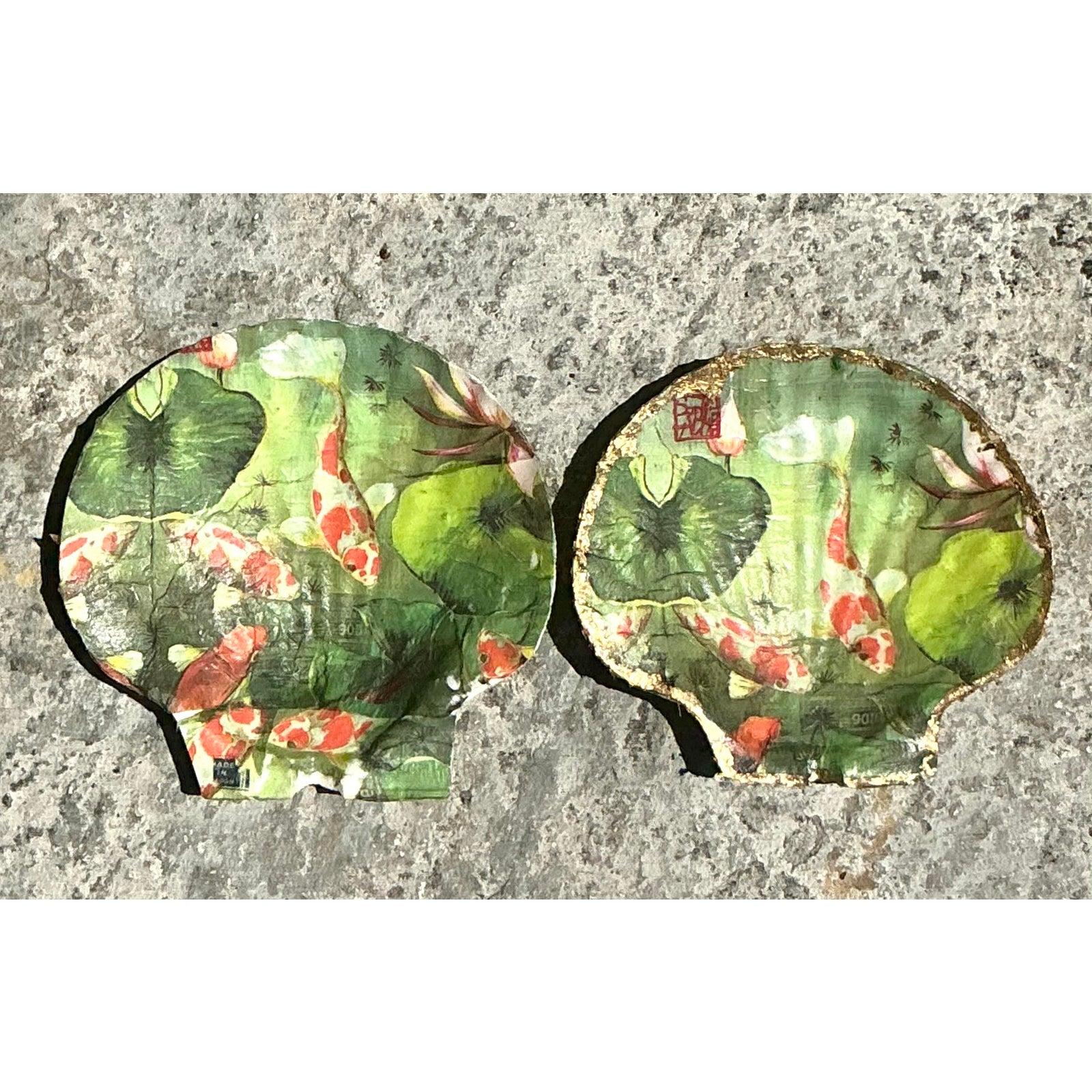 Américain Vintage Boho Decoupage Shells - Set of 2 en vente