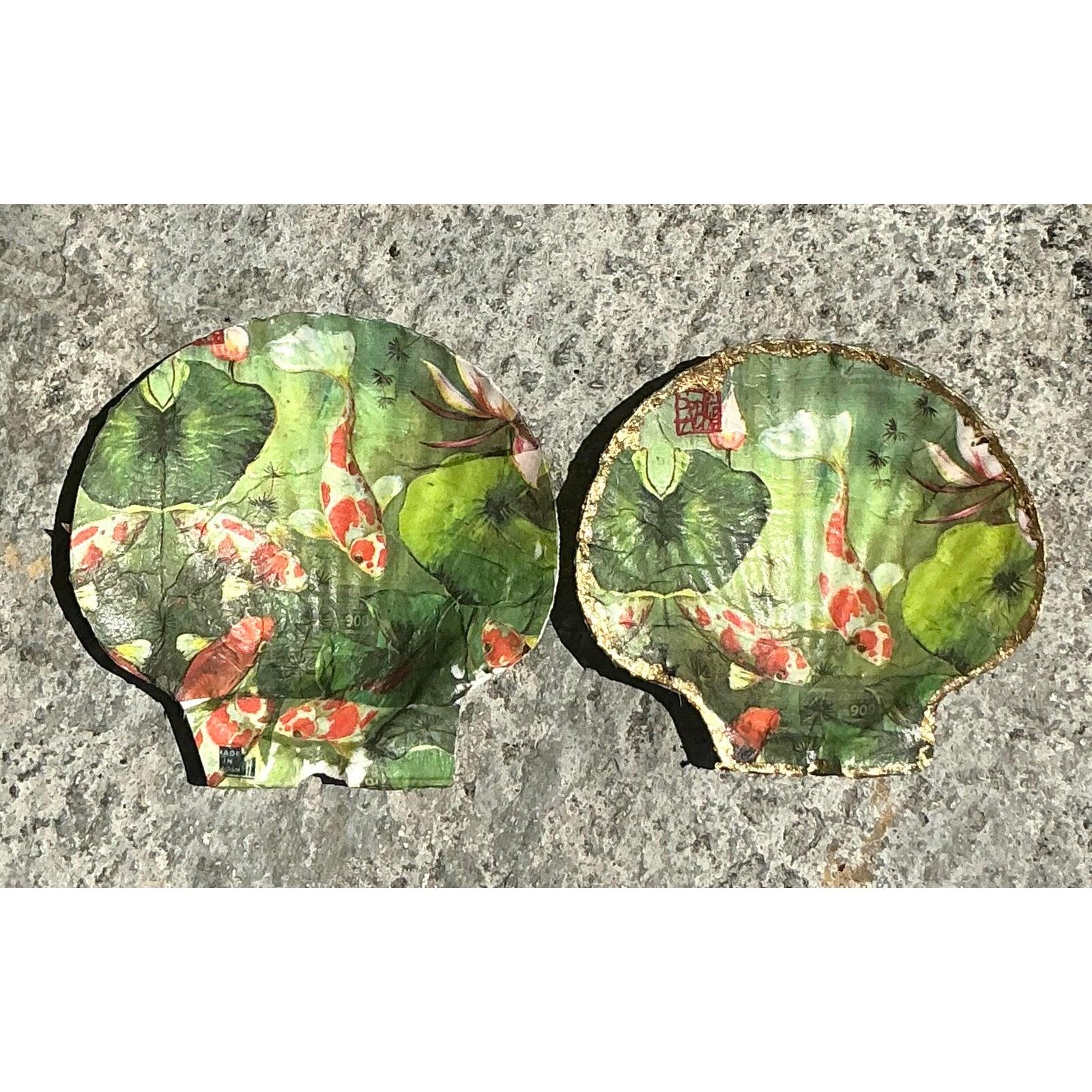 Vintage Boho Decoupage Shells - Set of 2 Bon état - En vente à west palm beach, FL